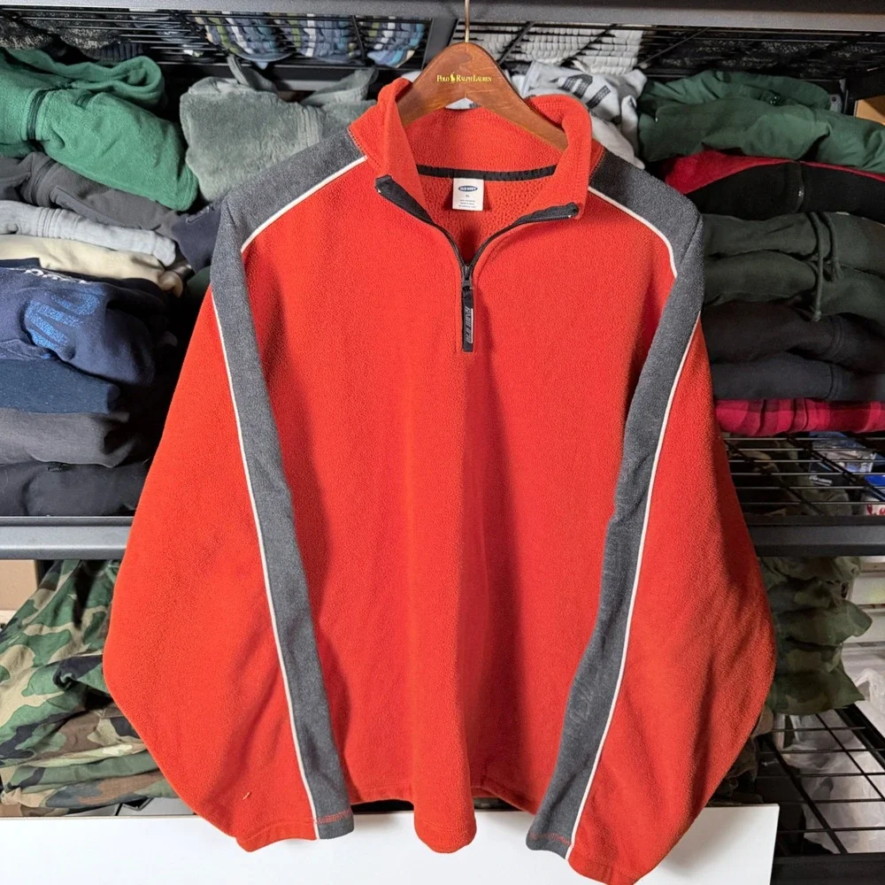 OLD NAVY Mens Orange Gray Colorblock Fleece‎ Pullover Sweatshirt XL